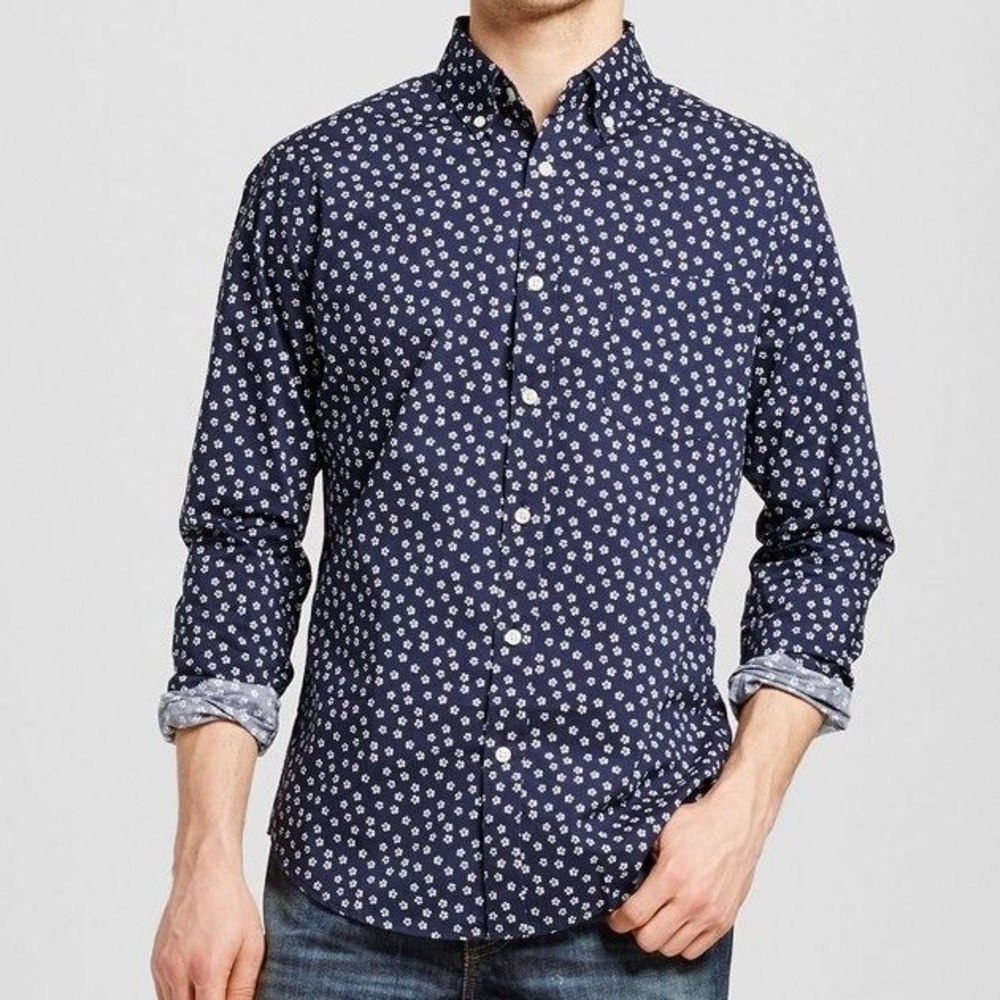 Navy Floral Long Sleeve Button Down